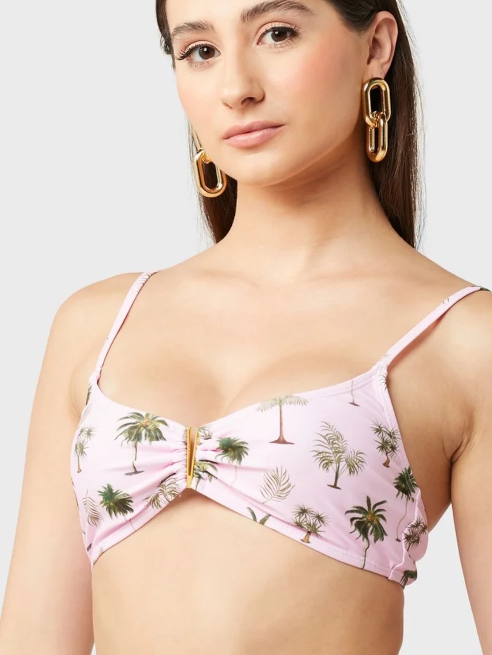 Nasty Gal Pink Palm-Print Camisole Top with Ring Detail